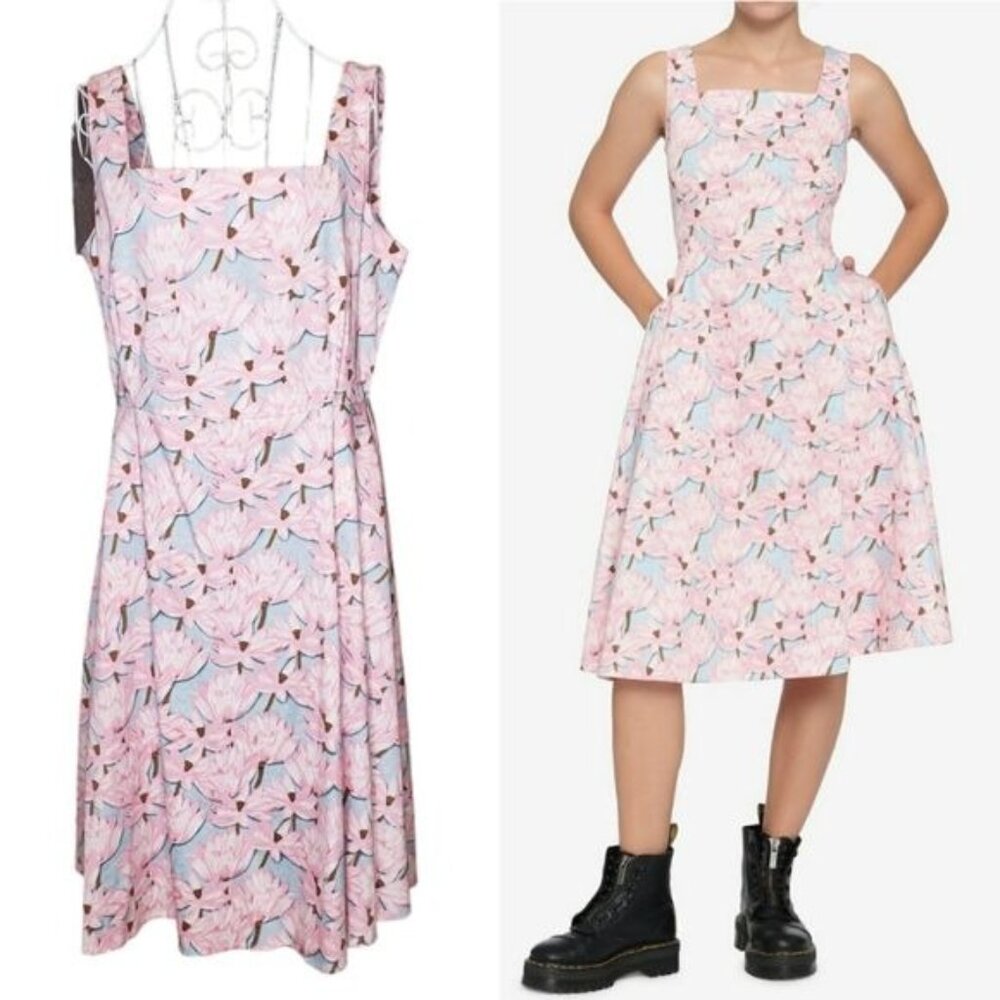 Orchid Bloom Lotus Flower Print Swing Dress Size 12